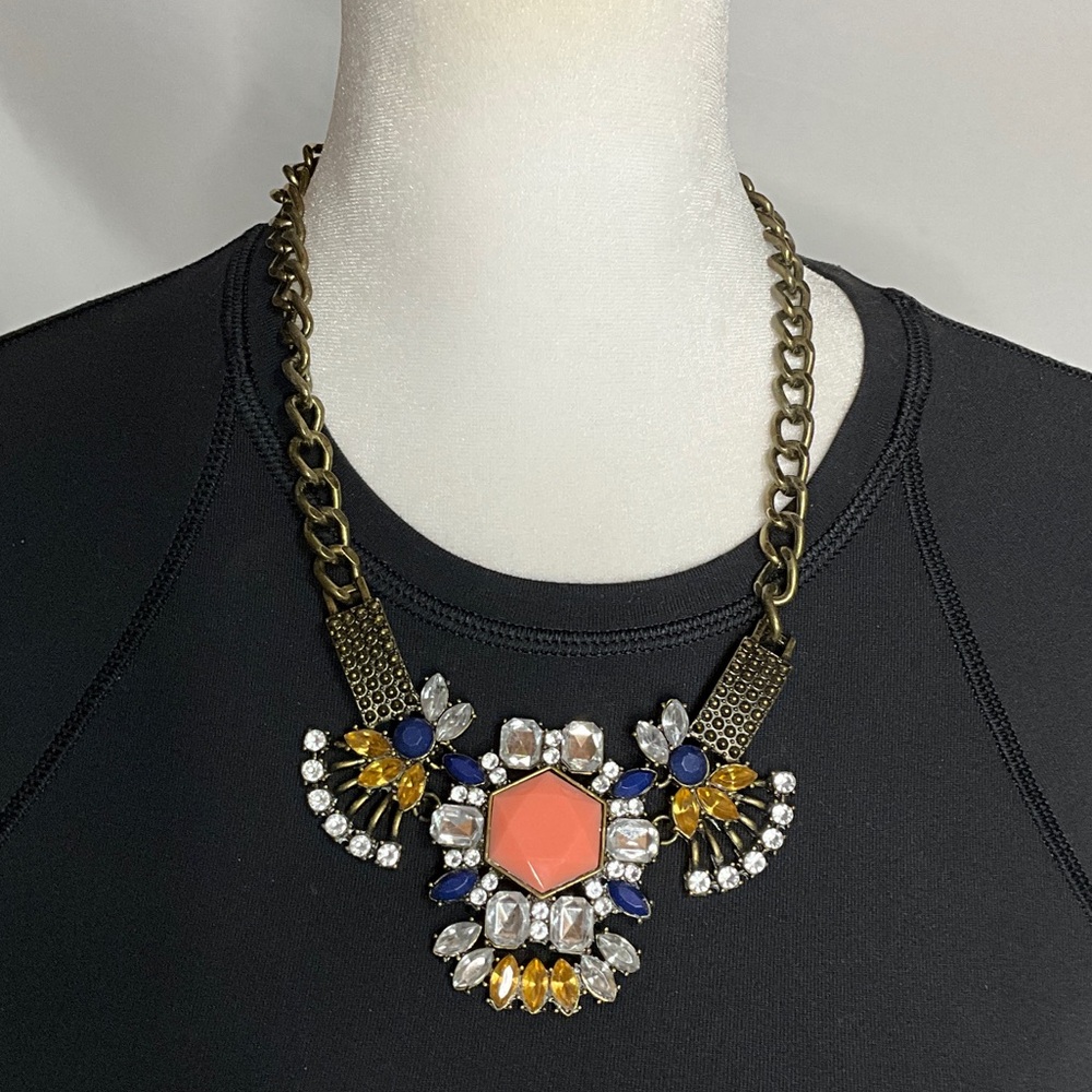 Elegant Gold, Blue & Peach Statement Necklace